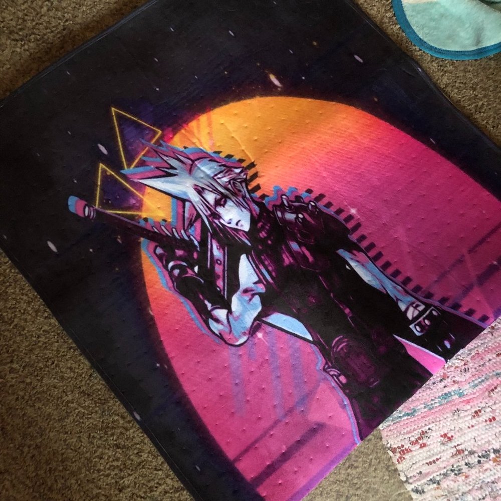 Final Fantasy VII Cloud Strife vapor wave styled floor rug!